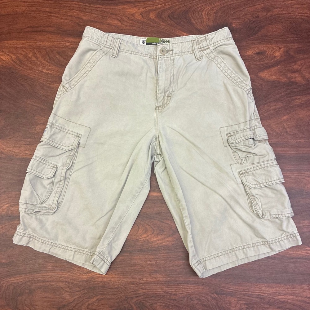 Vtg Lee Cargo Shorts Mens 16 Regular Khaki Tan Loose Fit Adjustable Waistband